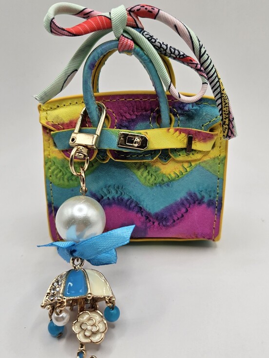 Handbags - Multicolor Mini Tote Bag Charm - Vibrant Pink Blue Yellow Design